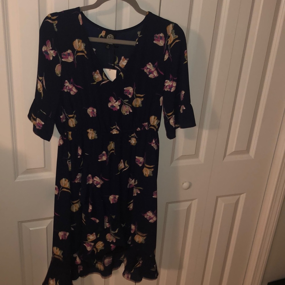 Bobeau faux wrap hi-lo dress.